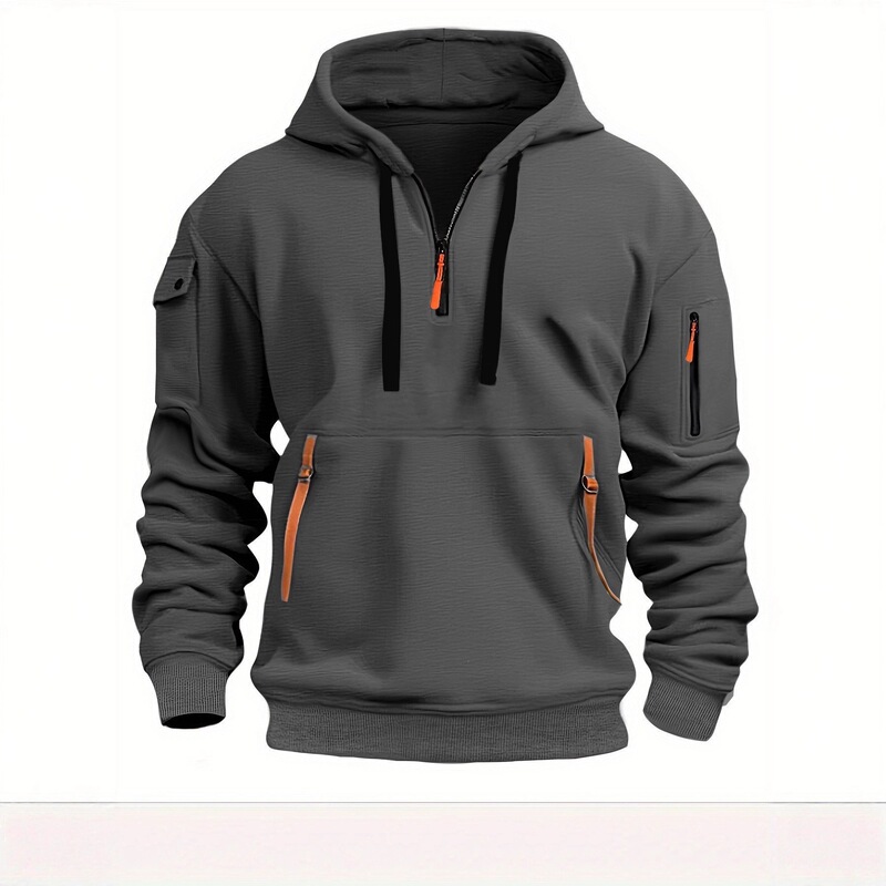 Men's Casual Sports Hoodie with Zipper Pockets on the Sleeves, Loose Fit, Autumn and Winter Style, European and American Export Men's Casual Sports Hoodie with Zipper Pockets on the Sleeves, Loose Fit, Autumn and Winter Style, European and American Export