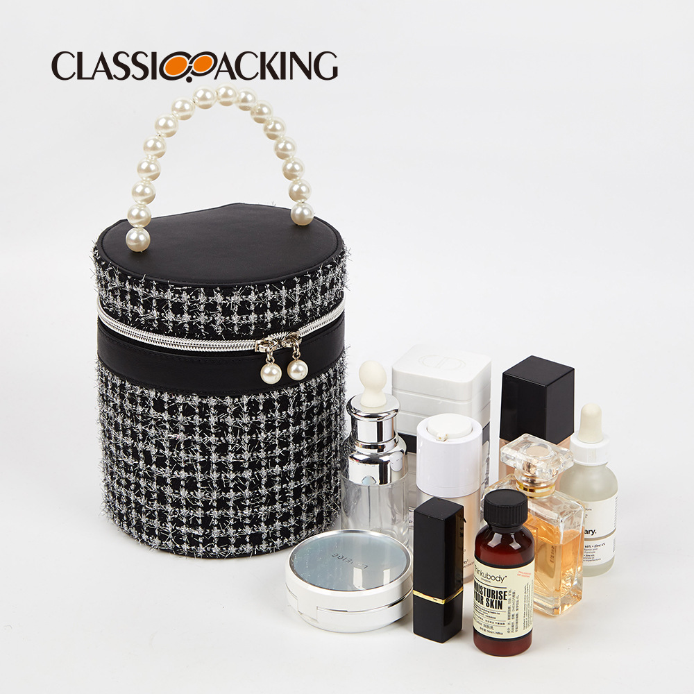 Estilo coreano estilo Chanel bolsa de cosméticos fábrica al por mayor cilindro bolsa de almacenamiento cosmético portátil impermeable bolsa de cosméticos portátil