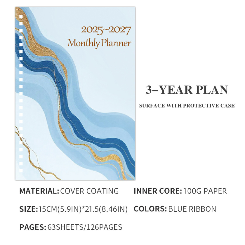 Moyan nuevo plan de 3 años, patrón de mármol, planificador personal, cuaderno de notas para estudiantes de arte