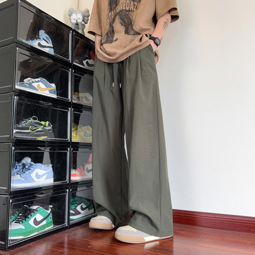 Men's Summer Thin Quick-Dry Sport Pants Straight Leg Loose Casual Long Pants Streetwear Trendy Brand Pants