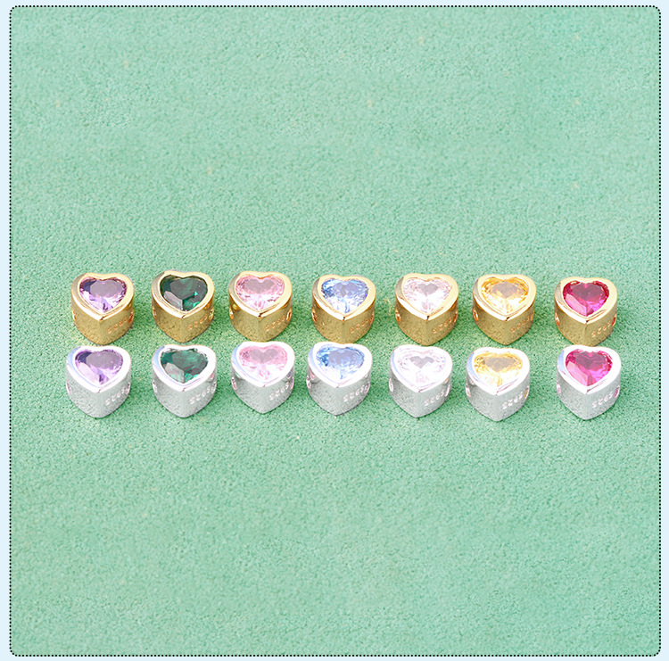DIY Jewelry Accessories Classification 1 Piece Quantity 925 Sterling Silver Material 1 Piece 6.4*6.5mm 925 Sterling Silver Zircon Heart Shape Beads