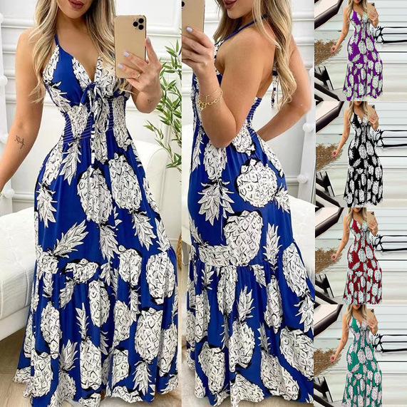 2023 Cross-Border New European and American Amazon Halter Tube Top Suspender High Waist Printed Long Skirt Sexy Women's Dress 2023 Cross-Border New European and American Amazon Halter Tube Top Suspender High Waist Printed Long Skirt Sexy Women's Dress