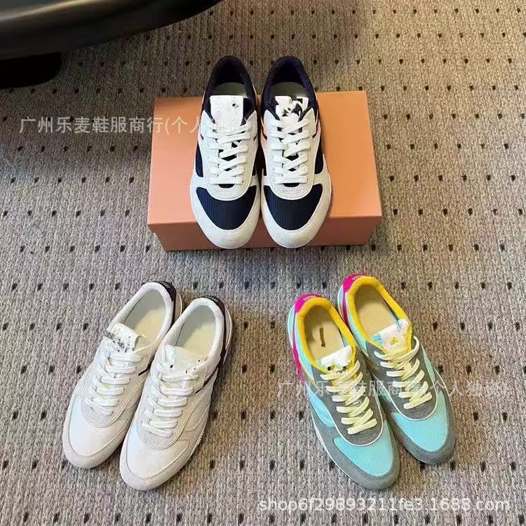 高品质~miu家拼色德训半拖鞋休闲百搭真皮网面圆头系带阿甘运动鞋|undefined