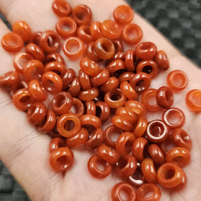 翡翠玉大孔算盘珠玉石散珠鸡血红干青玉扣圆环吊环diy饰品配件珠