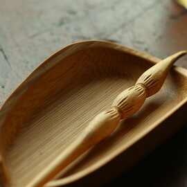 手雕竹刻藕节茶则 茶拨两件套装 竹制功夫茶具配件  茶艺赏茶荷