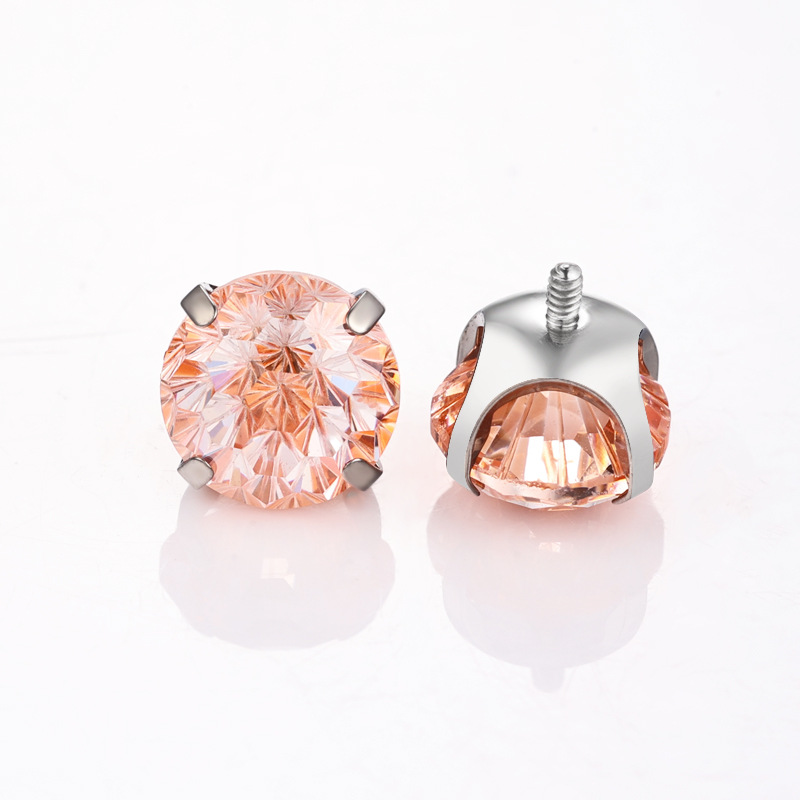 Zesen F136 Titanium Alloy Earring Bowl Bottom Gradient Fireworks Cut Round Bottom Heart Fireworks Zirconium G23 Titanium Earring Nail detail image 12