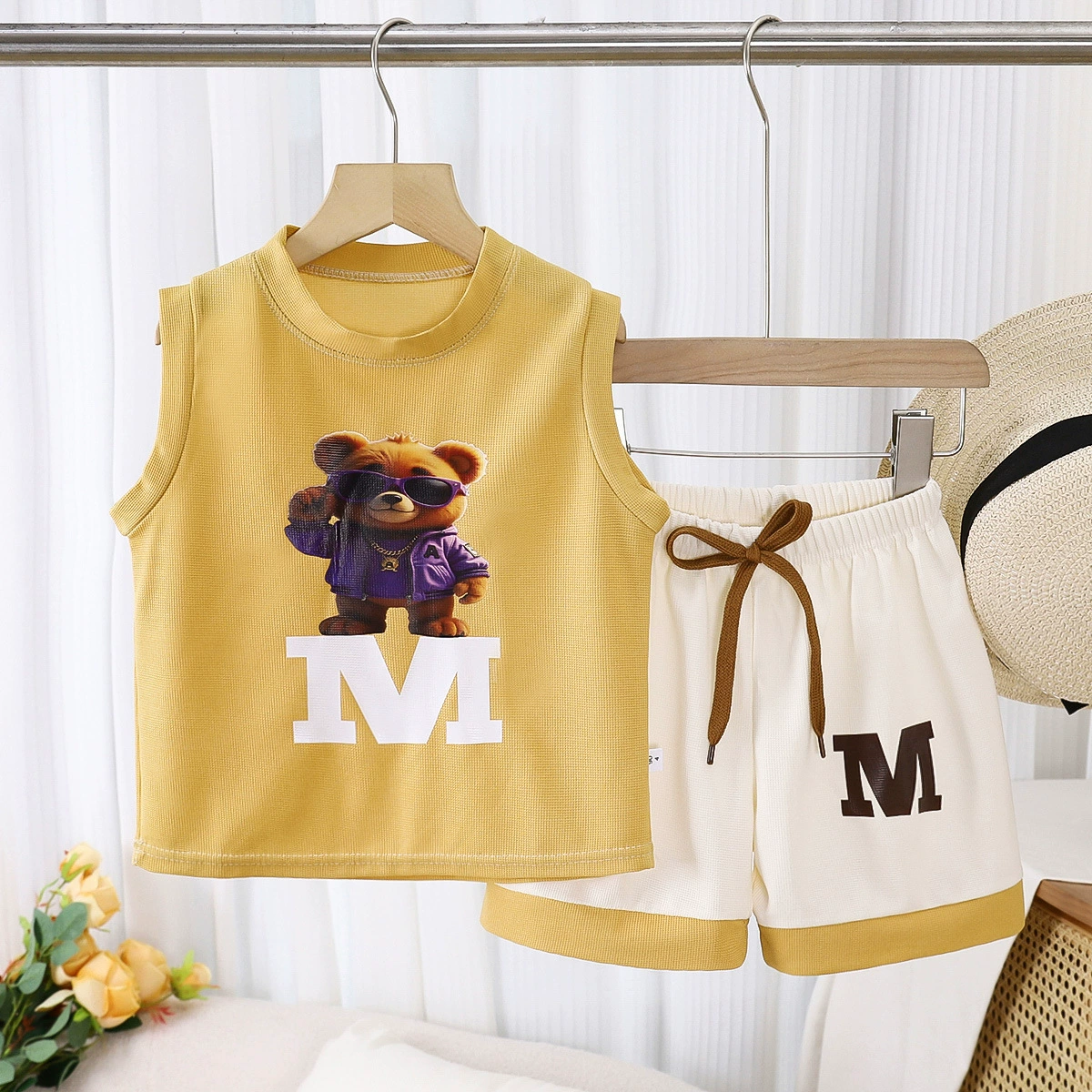 Новый набор детских жилетов детские шорты без рукавов набор из двух частей Летний тонкий набор модных жилетов