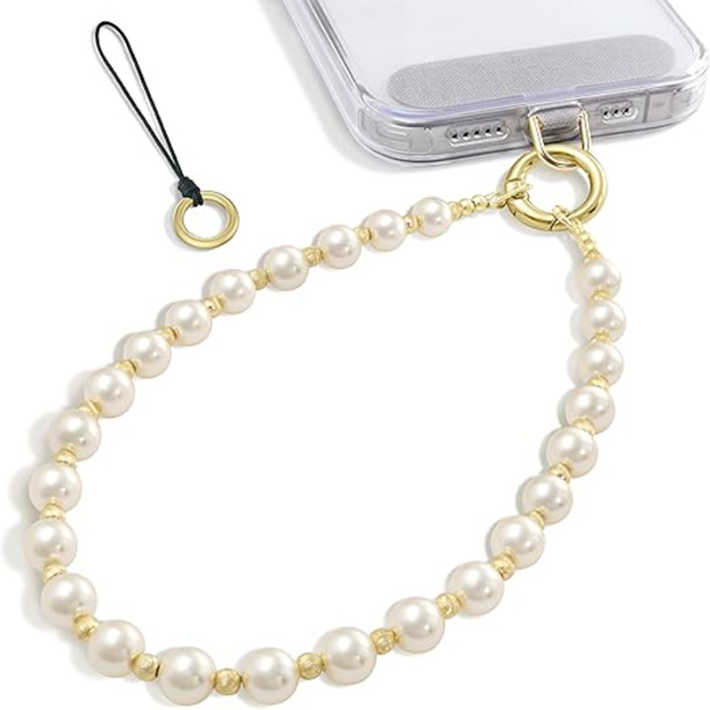 Cross-Border European and American Light Luxury Niche Imitation Pearl Faceted Crystal Mobile Phone Bag Pendant Pendant Diamond Ring Mixed Keychain
