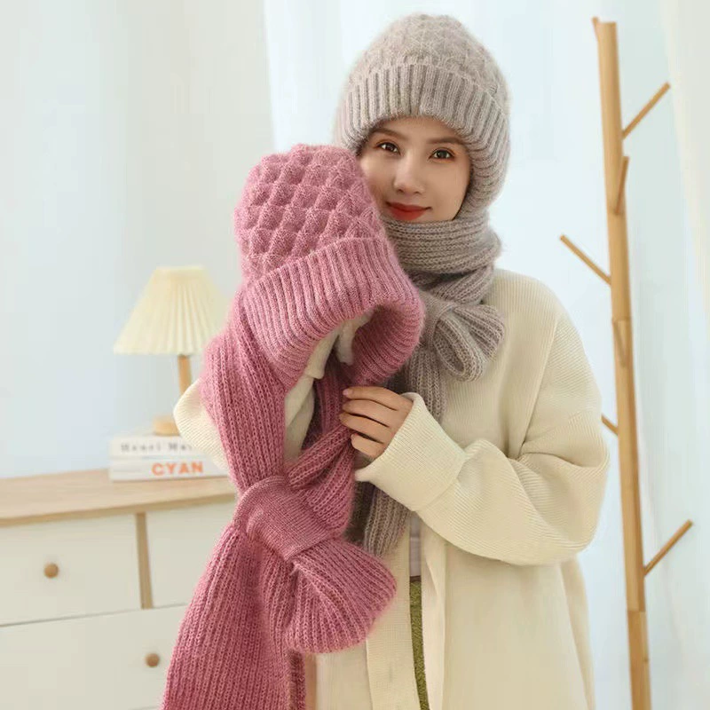 Взрывные волосы плюс плюшевая толстая шерстяная шапка шарф