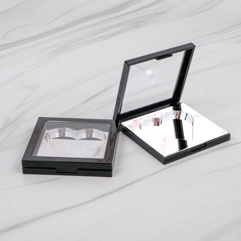 批发喷镀金盖方形卡扣心形粉饼盒腮红空盒可印刷化妆品包材带窗