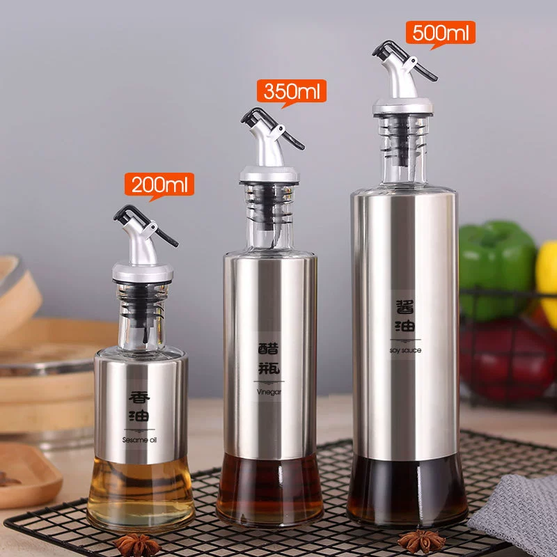 Фабричная цена Прямая продажа стеклянная бутылка для масла на кухне из нержавеющей стали бутылка для масла соевого соуса уксусная бутылка бутылка для вина специи