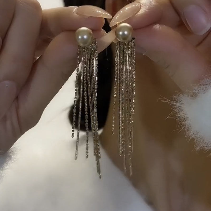新款潮韩国复古重工流苏耳环圆球耳坠气质轻奢法式长款耳饰
