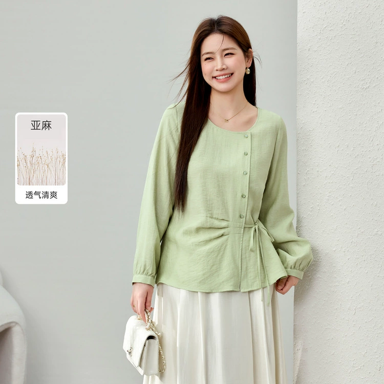 [Литературный ретро-дизайн талии легкая рубашка] Funny Show большой размер женский толстый mm2025 весенний стиль новый