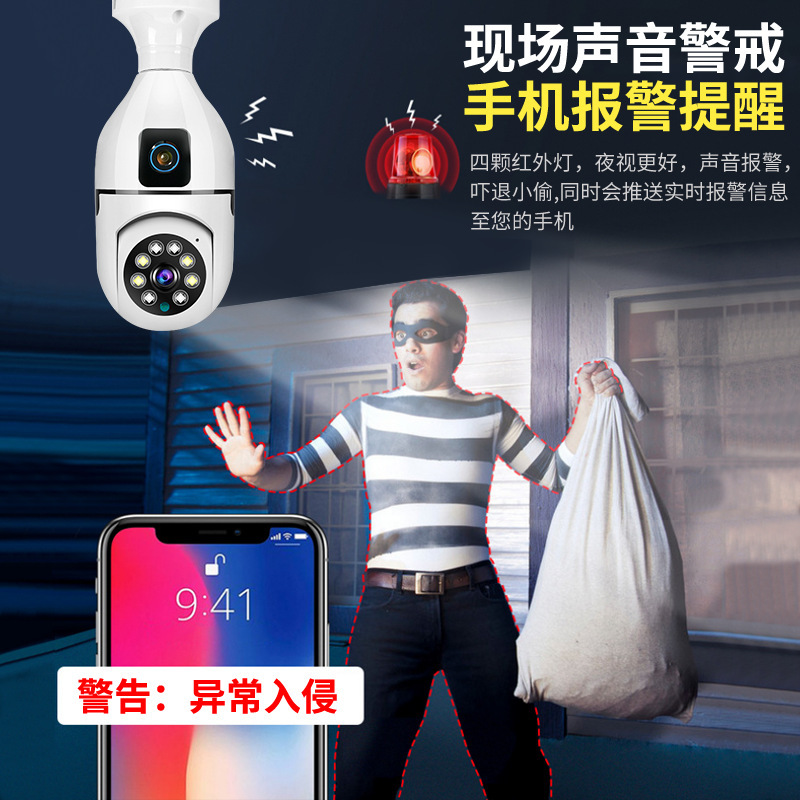 Tuya Tuya WiFi スマホ遠隔監視 スマート高画質ナイトビジョン デュアルレンズ E27電球型ホームカメラ|undefined