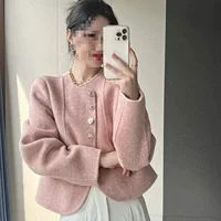 Дизайнерское женское шерстяное пальто в стиле Chanel, новый двусторонний миниатюрный однобортный топ с круглым вырезом.