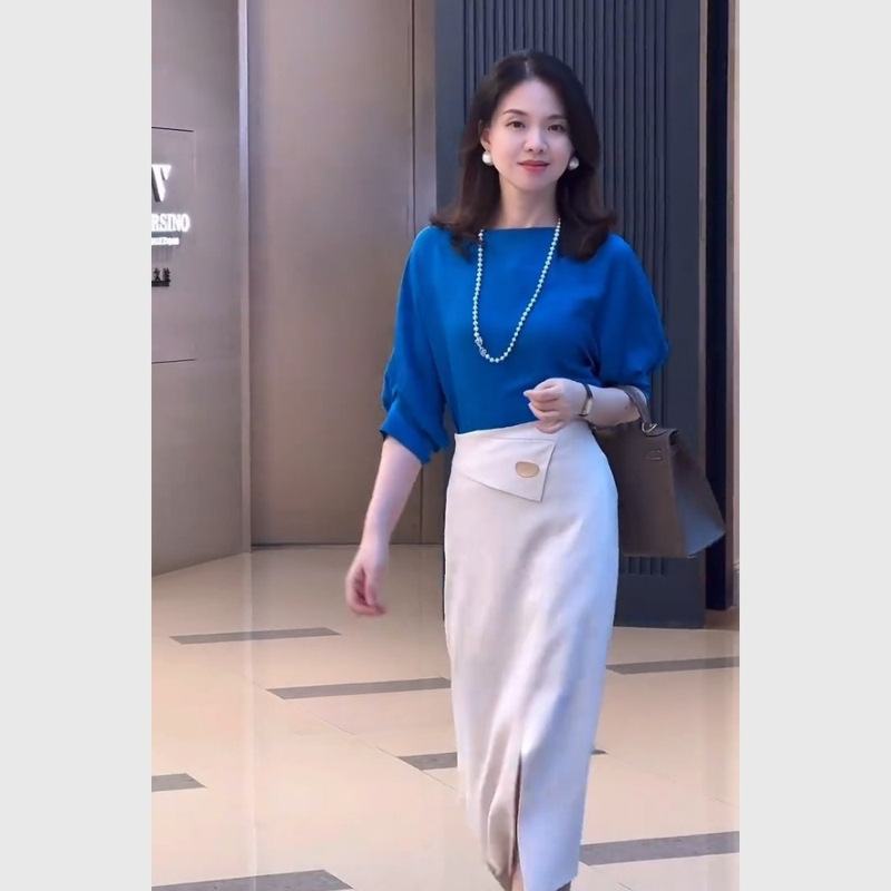 深圳南油夏天克莱因蓝上衣职业套装女2025超火大方得体穿搭一整套|undefined