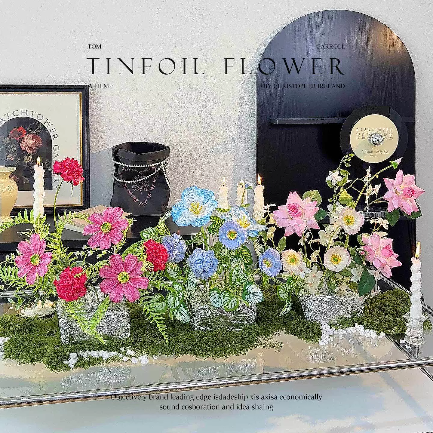 ins风创意锡纸桌面花艺装饰摆件仿真花假花商店展柜派对氛围造景