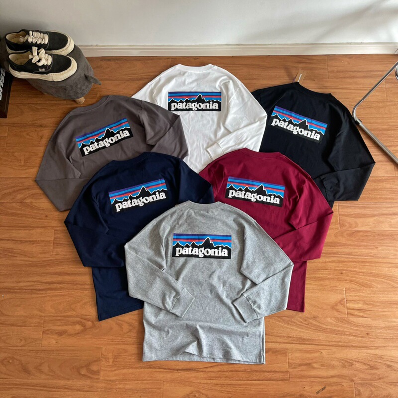 Cross-Border Pata P-6 Log Eco-Friendly Themed Printed Basic Round-Neck Pullover Base T-Shirt for Men and Women with Long Sleeves