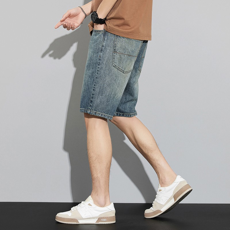 Vintage jeans cortos para hombres 5 puntos de verano delgado 2024 moda americana casual 5 puntos pantalones