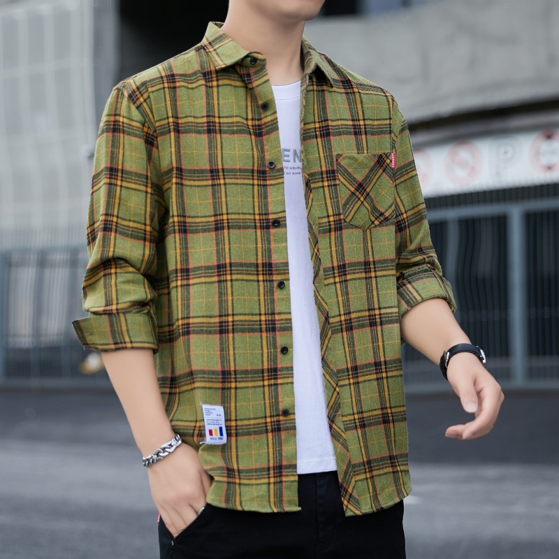 2023 camisa a cuadros suelta de los hombres abrigo de otoño estudiante camisa de manga larga camisa casual de los hombres entrega de una sola pieza