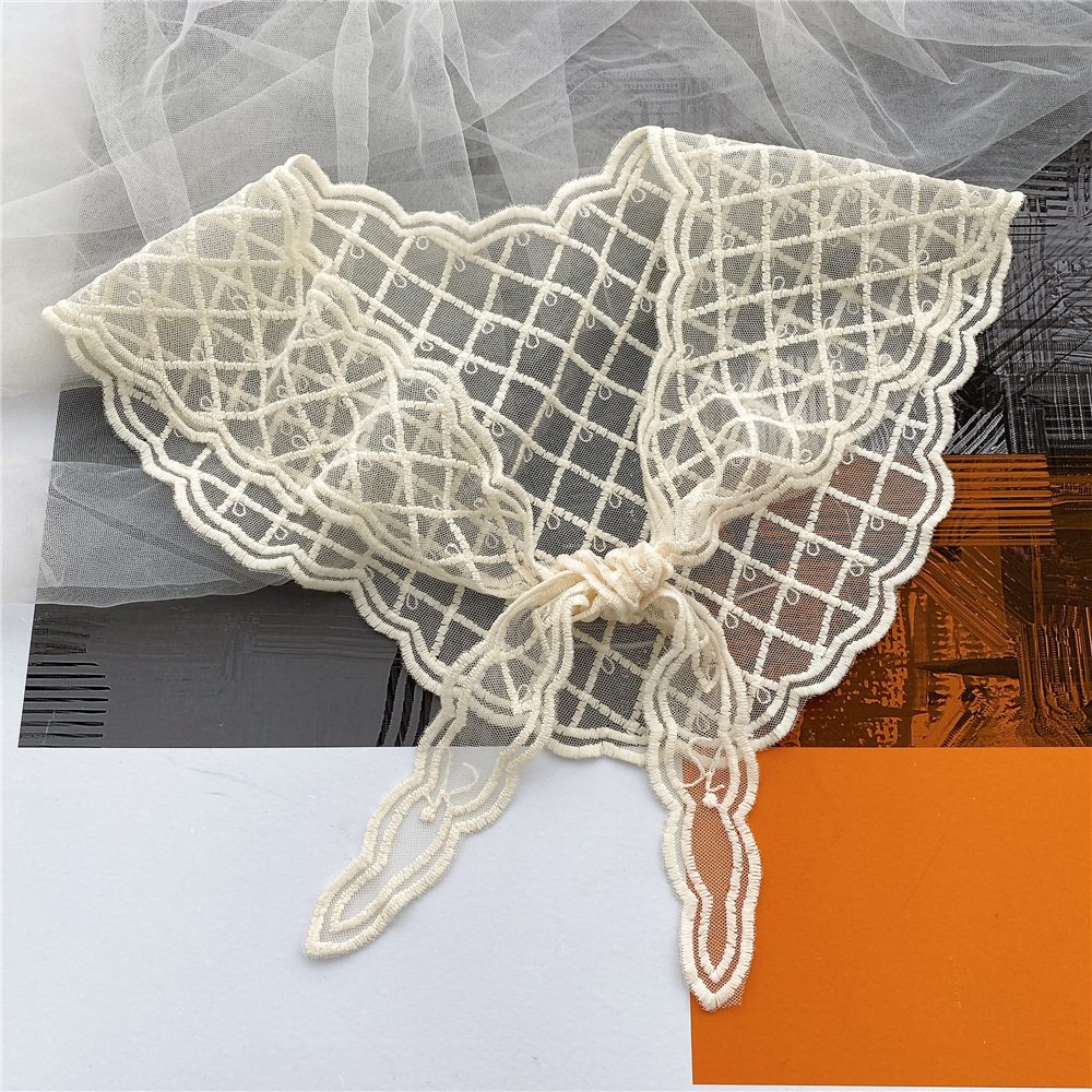 20g Weight Silk Scarf Classification Travel Occasion Lace Material Lattice Pattern Unisex Gender Sweet Style White, Green, Yellow, Black Color Retro Lattice Lace Triangle Small Silk Scarf 10