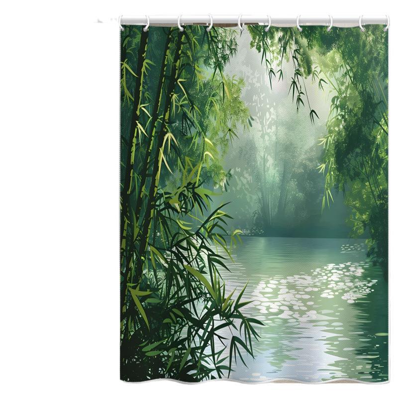 Retro Shimmer Bamboo Forest Full Polyester Curtains, Popular In Europe And America, For College Dormitory Partitions, No_voghion.com