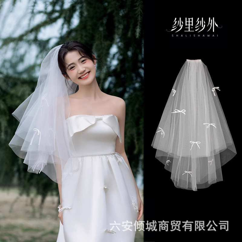 Bride's Veil License Registration Headwear Marriage Proposal Small Bow Light Veil Advanced Sense Main Wedding Dress Photo Props
