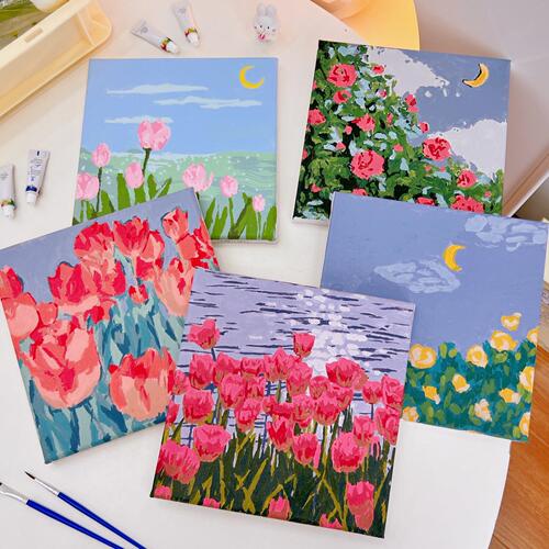 Digital oil painting DIY fillable oil color painting simple handmade coloring acrylic painting stress-relief bedroom decoration painting tulip