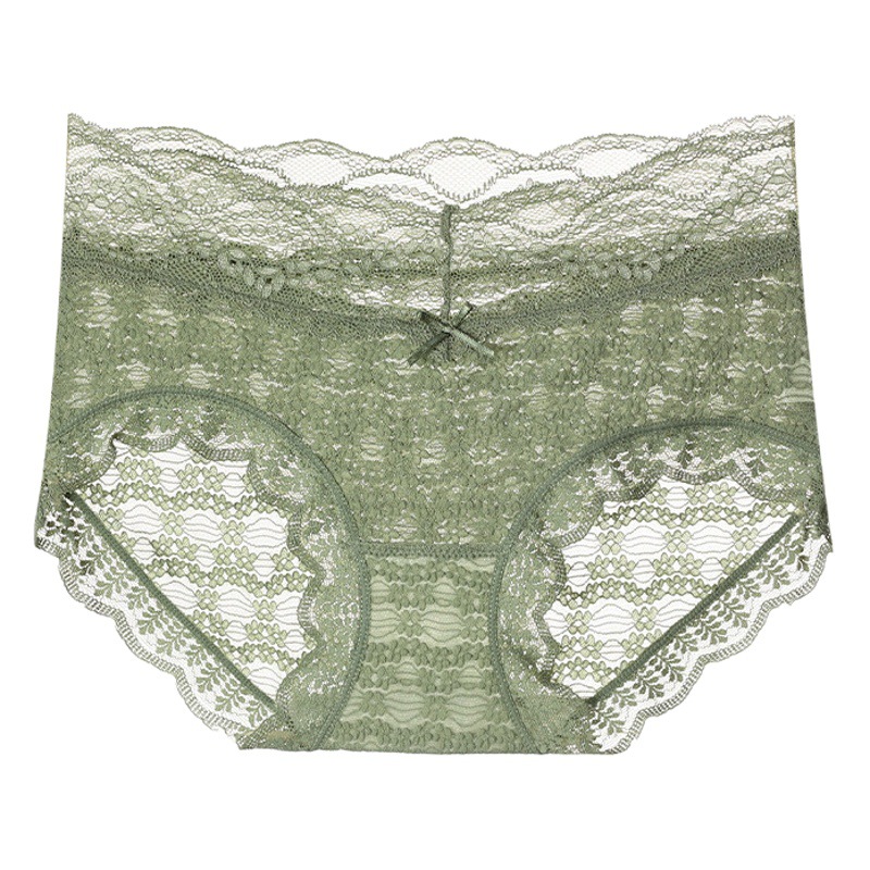 # 4013 # Sexy Lace Pure Desire Underwear High-Waisted Light Sheer Bubble Gauze Pure Cotton Antibacterial Crotch Women's Briefs Wholesale