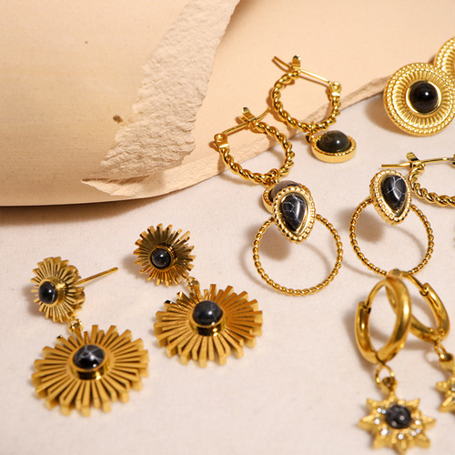 Natural stone inlaid star stainless steel earrings for women design gold earrings high-end European and American style jewelry wholesale