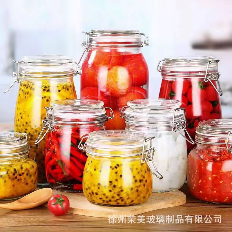 不锈钢卡扣玻璃密封罐蜂蜜透明玻璃塑胶密封厨房泡菜密封储物罐