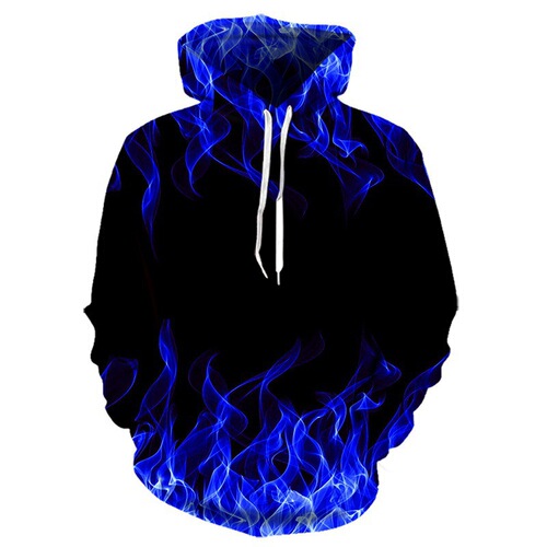 Men's and Women's Casual Hooded Sweatshirts with 3D Digital Printing, Multicolored Flame Series