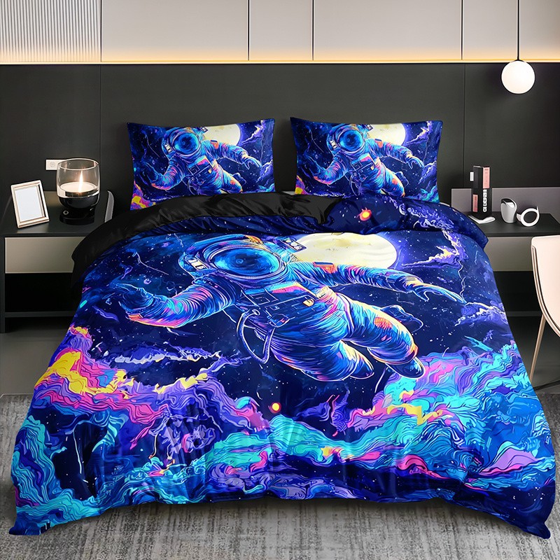 Cartoon Astronaut Digital Printed Edredon Kit Textile Transpirable Transfronterizo Fuente TEMU / JIT