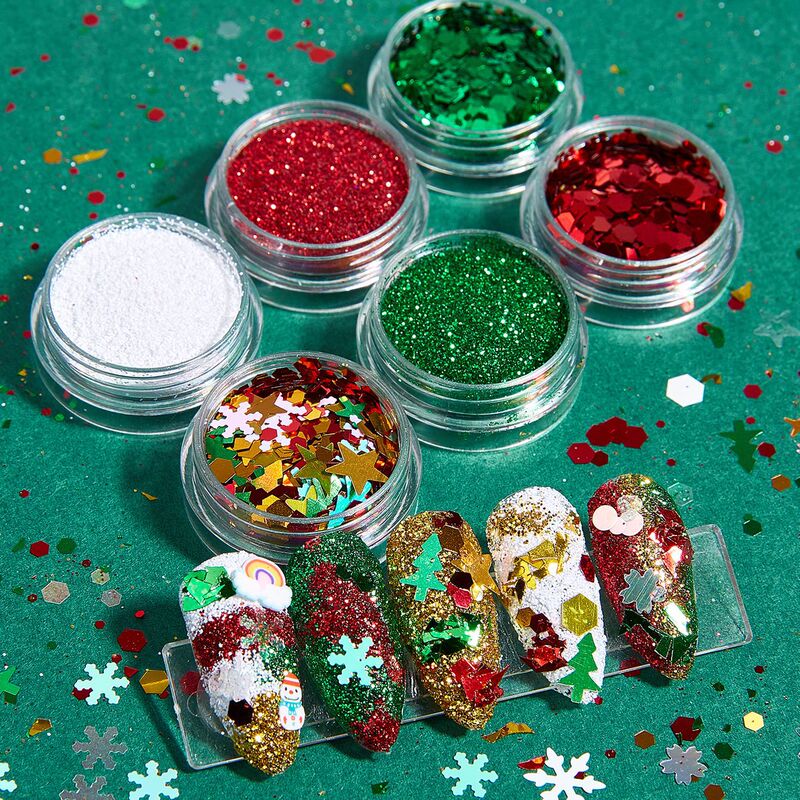 Cross-Border Christmas Nail Art Sequin Ornaments Snowflake Christmas Tree Sequin Glitter Body Glitter Powder Nail Decoration
