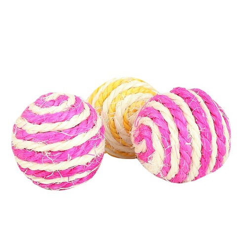 Wholesale pet supplies Amazon 4cm sisal ball with sound interactive funny cat ball scratch-resistant cat toy ball