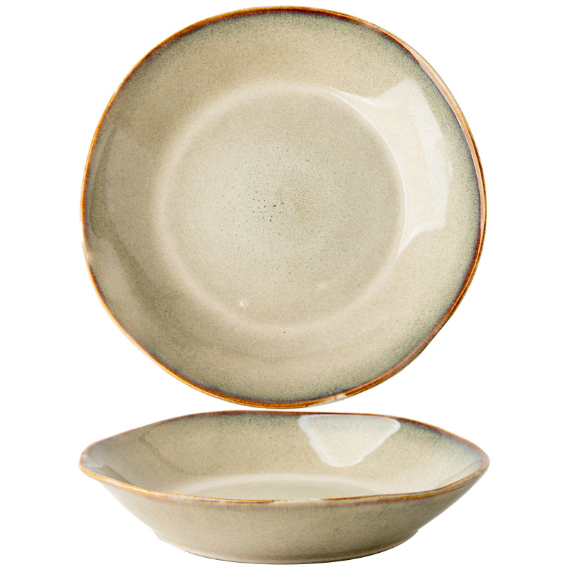 Yunhuang hace la antigua personalidad de platos de hoja de loto 9 pulgadas de cerámica profunda platos de platos de platos característicos retro platos caseros ensalada