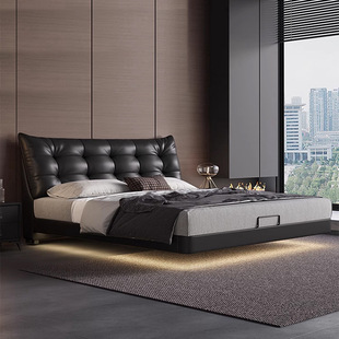 New 2024 Modern Simple Big Black Bear Fabric Bed Solid Wood Frame Classy Atmospheric Master Bedroom Upholstered Double Bed