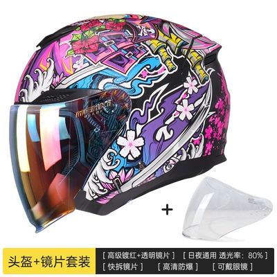 Protection Three-Quarter Helmet Half Helmet | Motosiklet kaskı (dəbilqə) - female-warrior-purple-day-and-night-red-coated-lenses-s-55-56-head-circumference