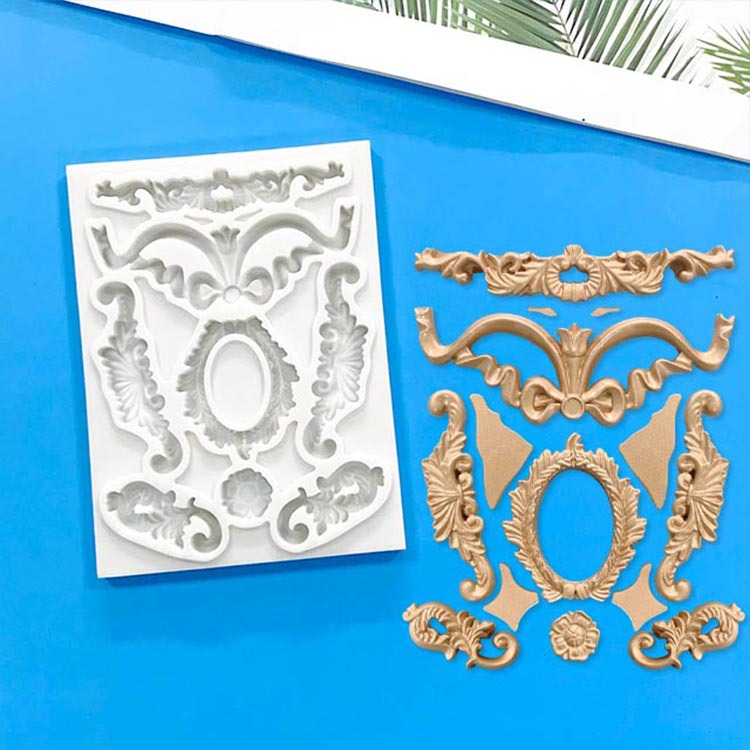 Baroque style relief pattern baking tools flip sugar cake European retro relief decoration liquid silicone mold