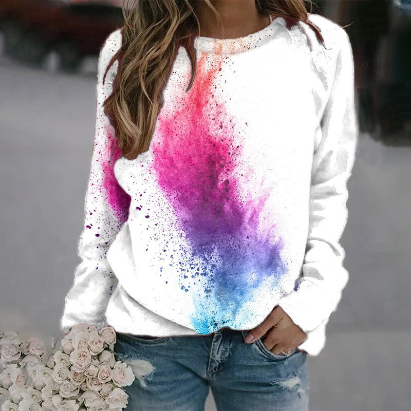 Cross-Border Trade Large Size European and American Style Sweatshirt for Women Tie-Dye Splash Ink 3D Digital Printing European Size Fashion Women's Round Neck Sweatshirt