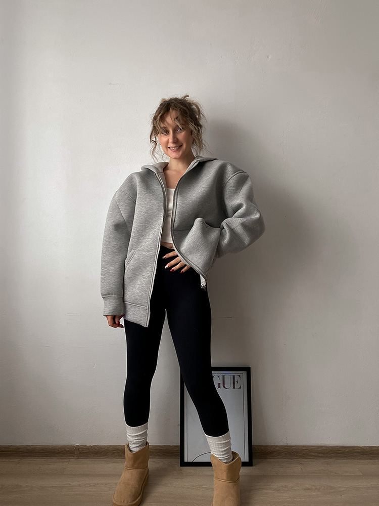 Women's Clothing autumn and winter hooded long sleeved jacket zipper basic jacket new women's casual sweatshirt_voghion.com