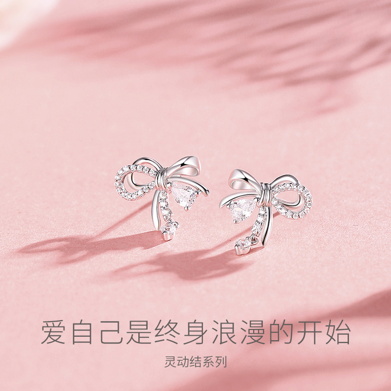 少女結耳釘女夏ins簡約高級輕奢蝴蝶結甜美耳飾2022新款小眾批發