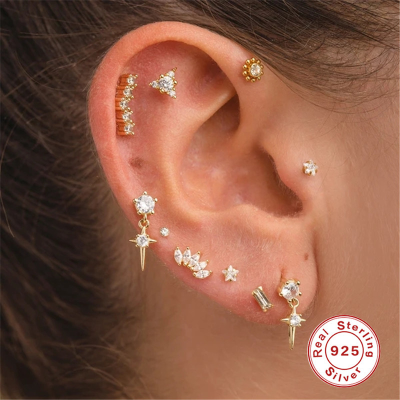 6g Weight Zircon Inlay Material Ear Studs Classification 1 Piece Quantity Street Occasion 925 Sterling Silver Material Geometric Pattern Women'S Gender Plating Design Fashion Style 1 Piece 925 Sterling Silver Zircon Geometric Ear Studs 11