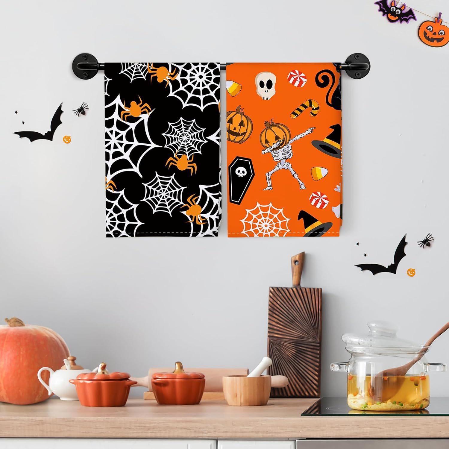 跨境亚马逊爆款万圣节毛巾40*60厨房洗碗巾茶巾吸水数码印花抹布