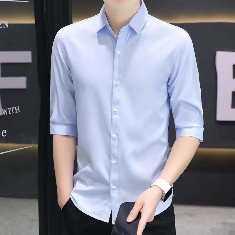 New Short-sleeved Shirt Men's Trendy Brand Fashionable Slim-fit Seven-sleeved Shirt Men's High-grade Sense Summer Mid-sleeved Men's Shirt