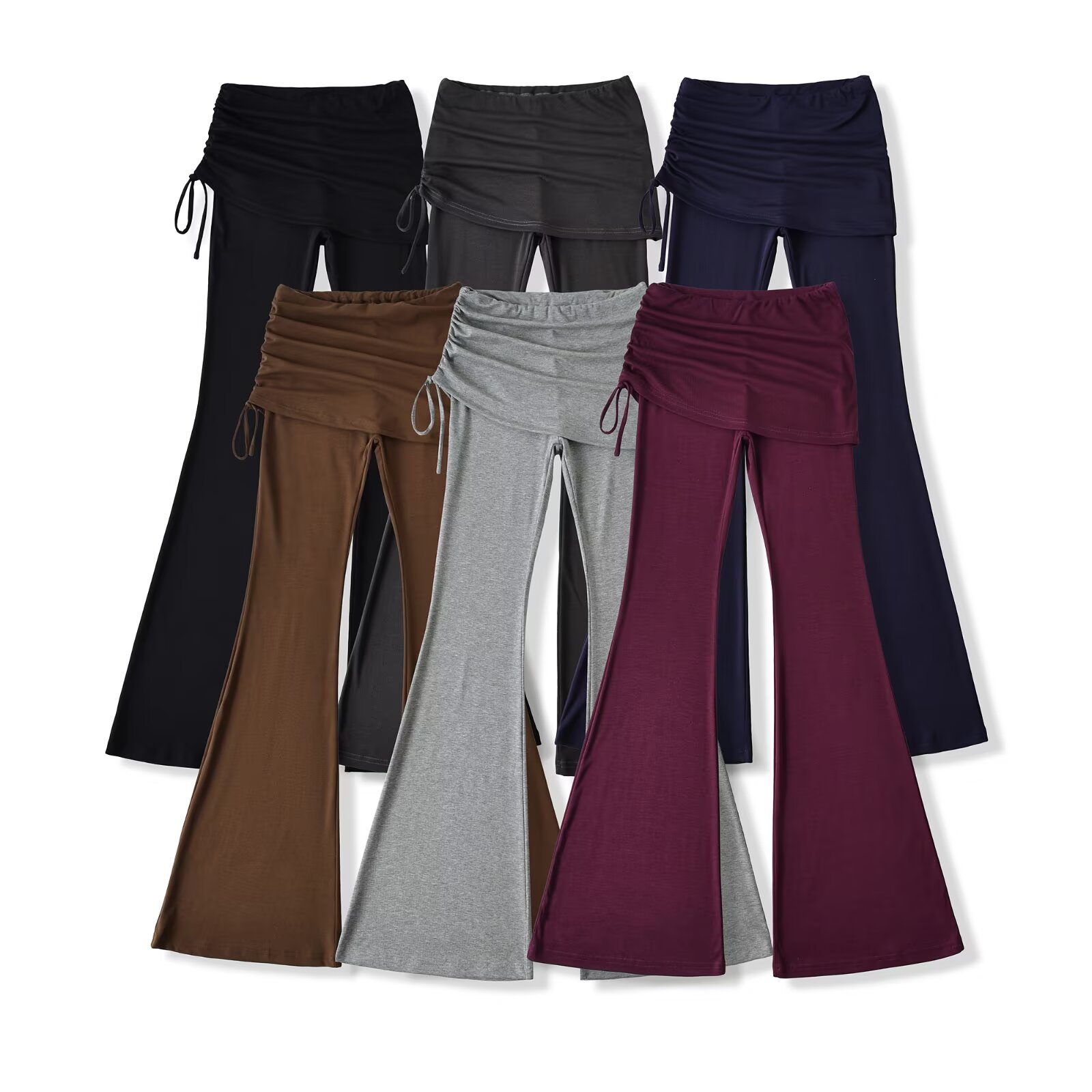 Yoga Fitness Sports Flared Pants with Side Drawstring Drape, Low Waist, Sexy Slimming High-Elastic Casual Flared Long Pants