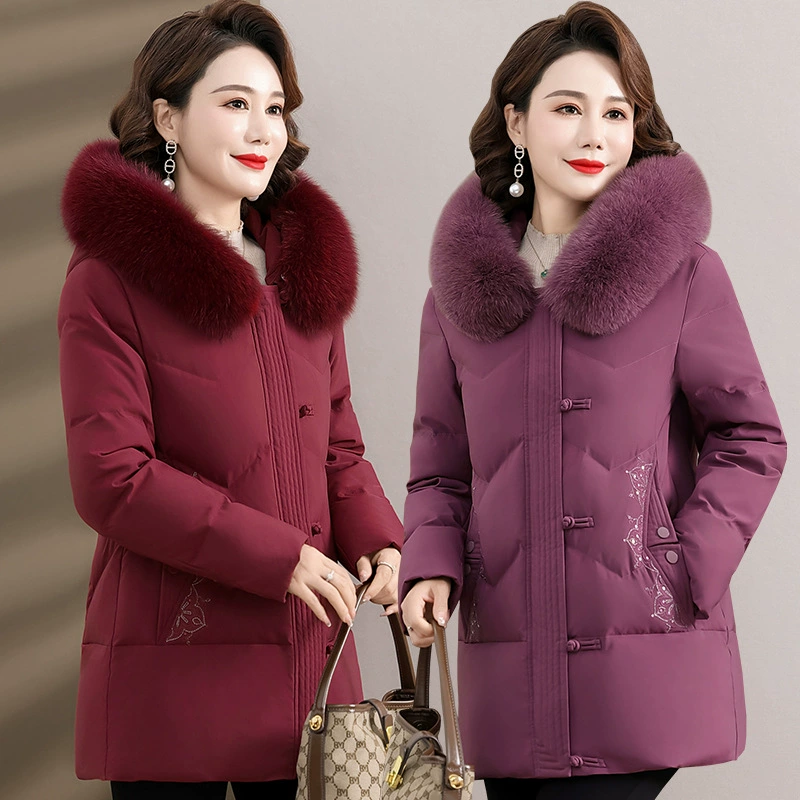 Мама зимний пуховик с меховым воротником 2024 новый иностранный дух благородный средний и пожилой женский зимний темперамент толстый пиджак