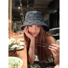 高级有型正版型亮面深色牛仔藏蓝色渔夫帽子女春夏防晒遮阳盆帽