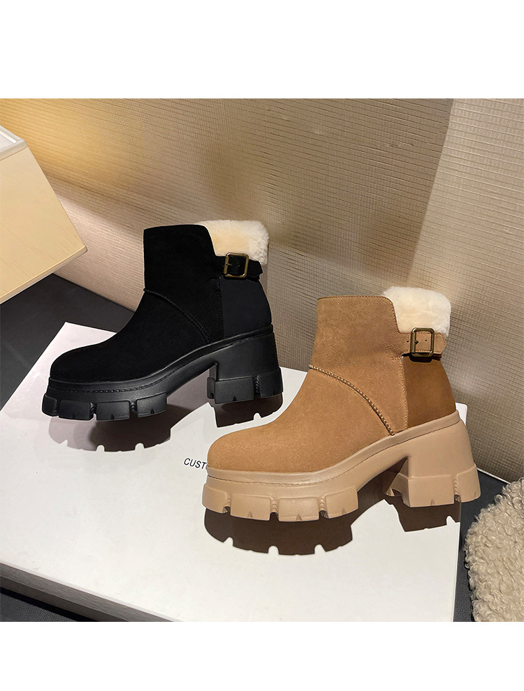 Boot tuyết nữ len thật gót cao đế dày ống ngắn lót lông giữ ấm — màu đen chi tiết 21