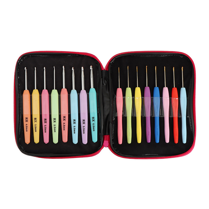 Embalaje de cuero rosa multi-especificaciones de color crochet suéter herramientas de tejido aguja de suéter mango suave chapado en oro gancho de crochet